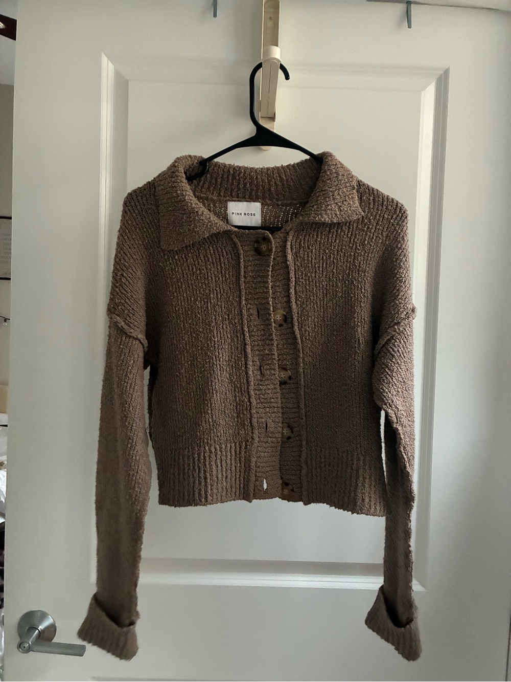 Pink Rose Taupe Knit Button-Up Cardigan